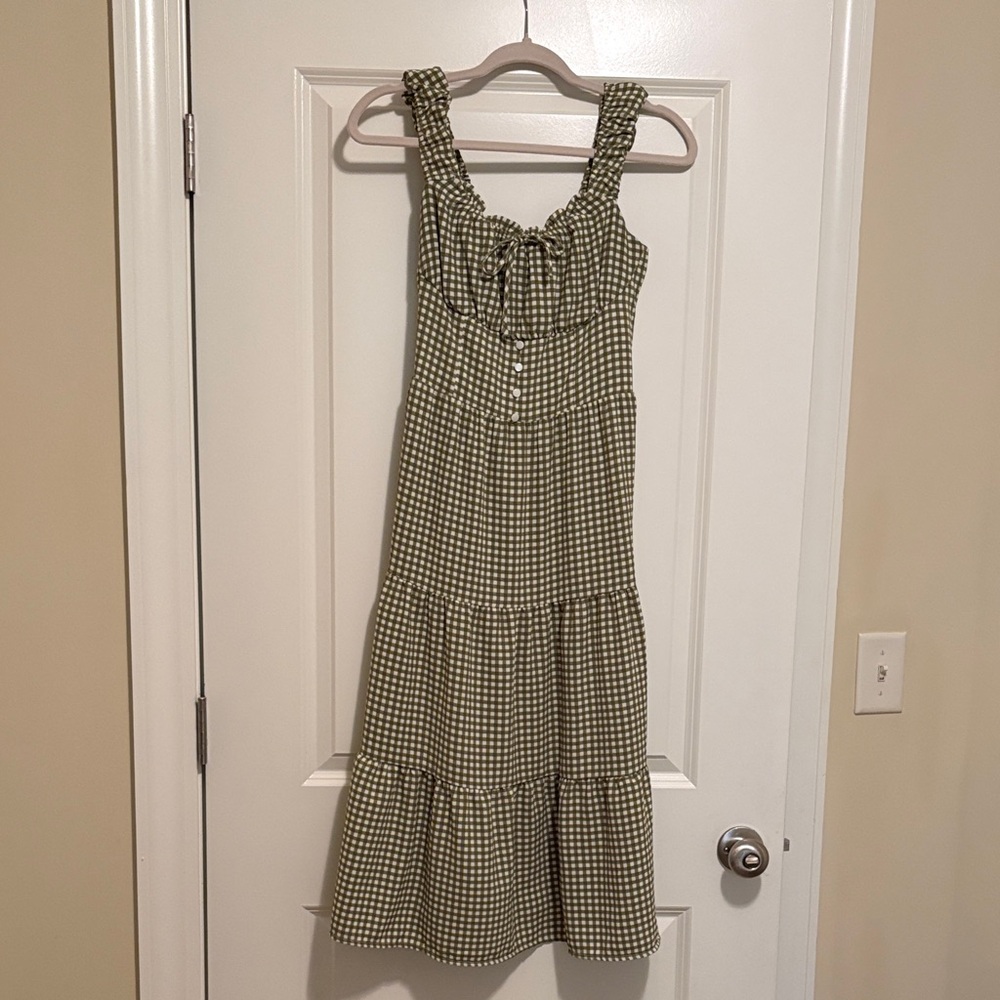 Monteau Olive Green Gingham Midi Dress